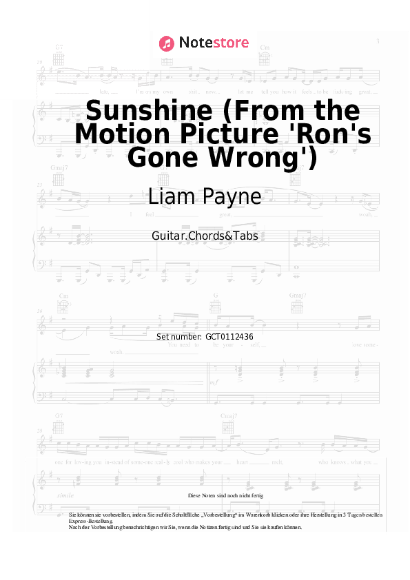 Akkorde Liam Payne - Sunshine (From the Motion Picture 'Ron's Gone Wrong') - Gitarren.Akkorde&Tabas