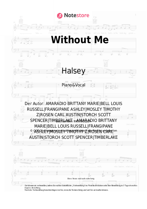 Noten mit Gesang Halsey - Without Me - Klavier&Gesang