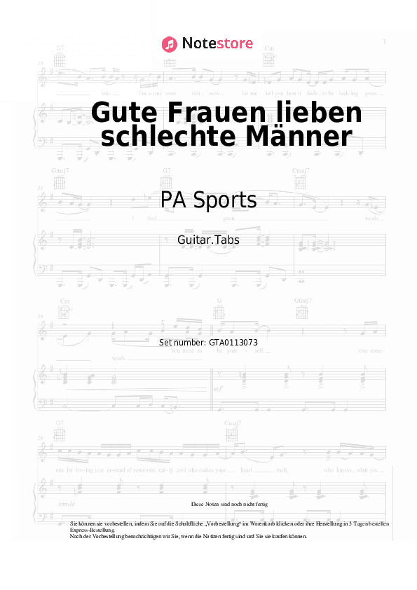 Tabs PA Sports, Carlota Emilia - Gute Frauen lieben schlechte Männer - Gitarre.Tabs