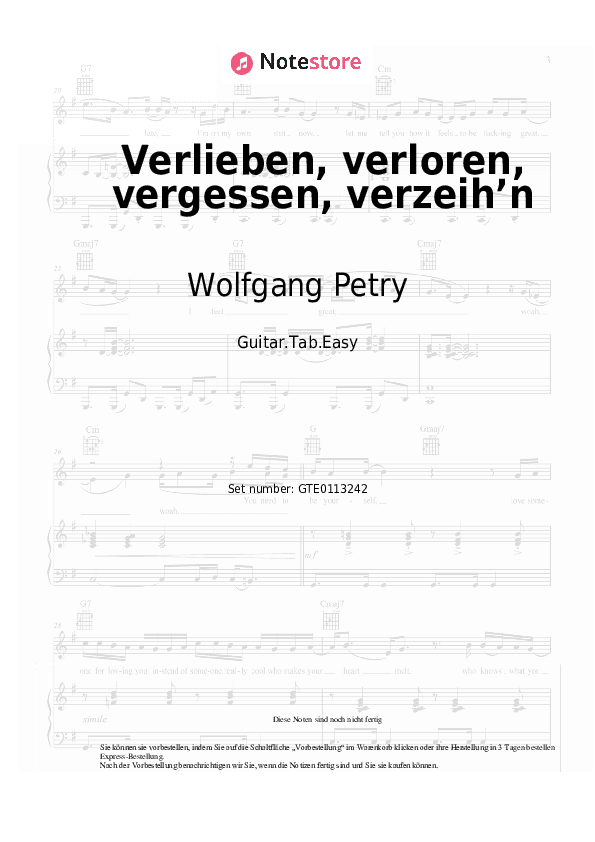 Einfache Tabs Wolfgang Petry - Verlieben, verloren, vergessen, verzeih’n - Gitarre.Tabs.Easy