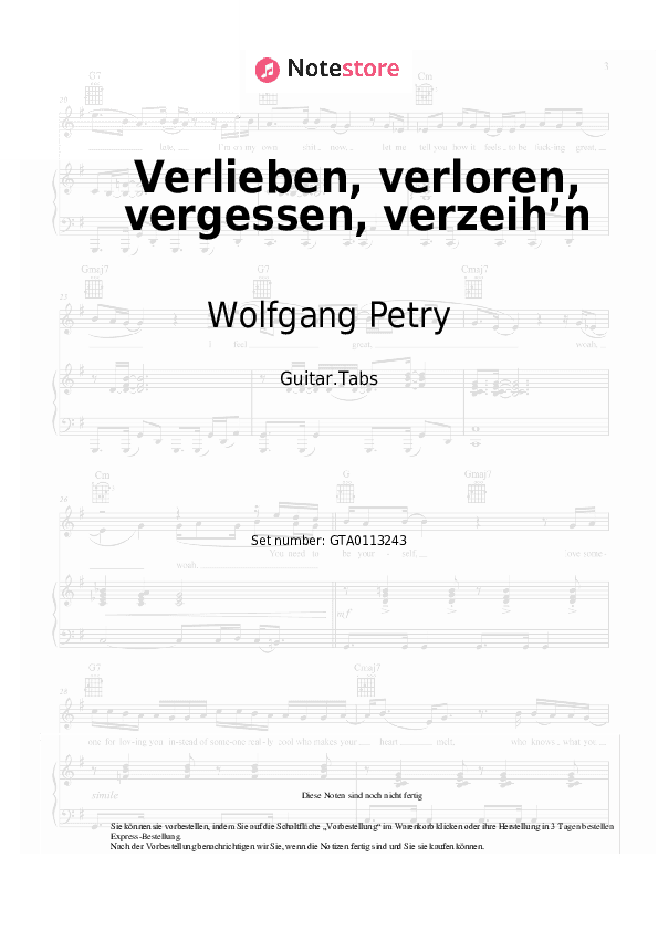 Tabs Wolfgang Petry - Verlieben, verloren, vergessen, verzeih’n - Gitarre.Tabs