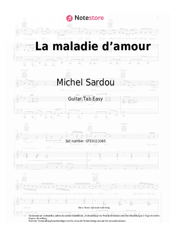 Einfache Tabs Michel Sardou - La maladie d’amour - Gitarre.Tabs.Easy