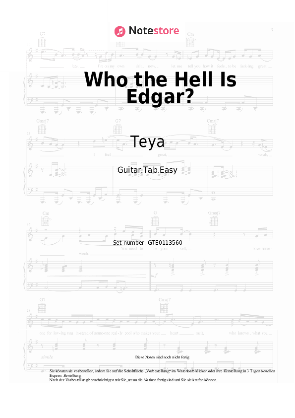 Einfache Tabs Teya, Salena - Who the Hell Is Edgar? - Gitarre.Tabs.Easy