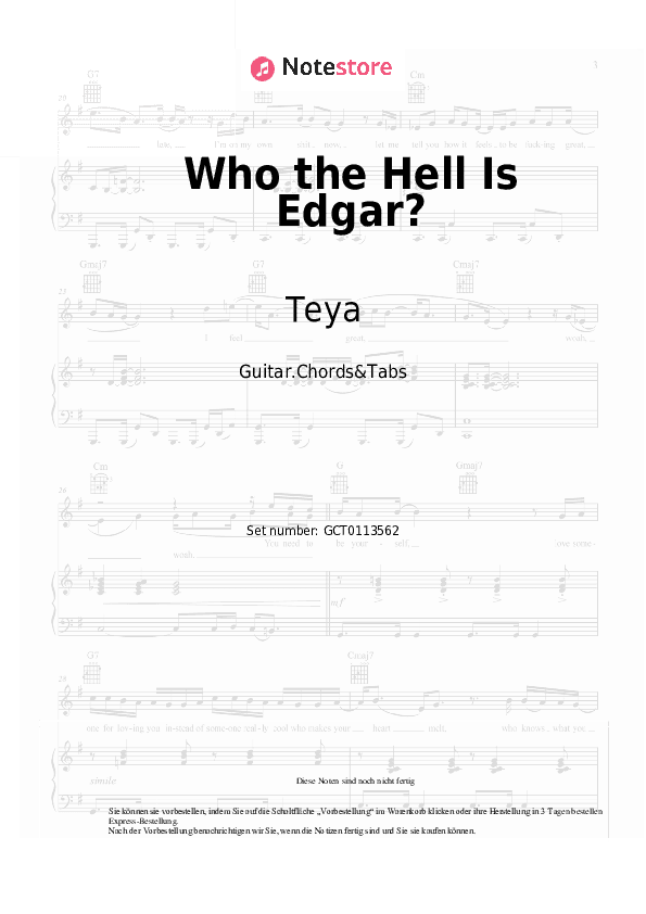 Akkorde Teya, Salena - Who the Hell Is Edgar? - Gitarren.Akkorde&Tabas