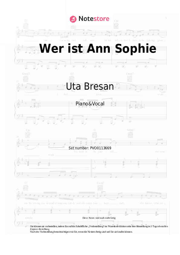 Noten mit Gesang Uta Bresan - Wer ist Ann Sophie - Klavier&Gesang
