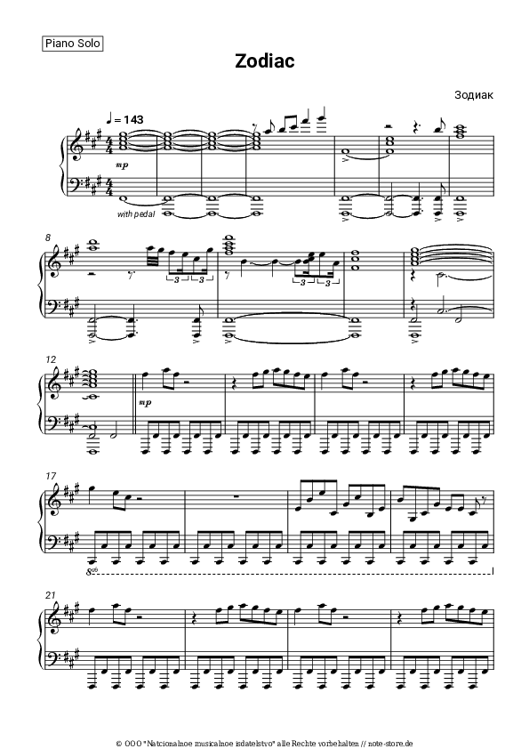 Noten Zodiac - Zodiac - Klavier.Solo