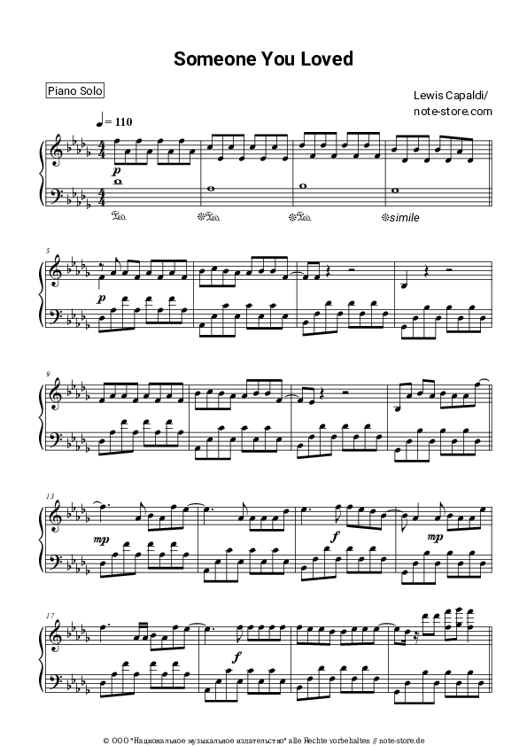 Noten Lewis Capaldi - Someone You Loved - Klavier.Solo