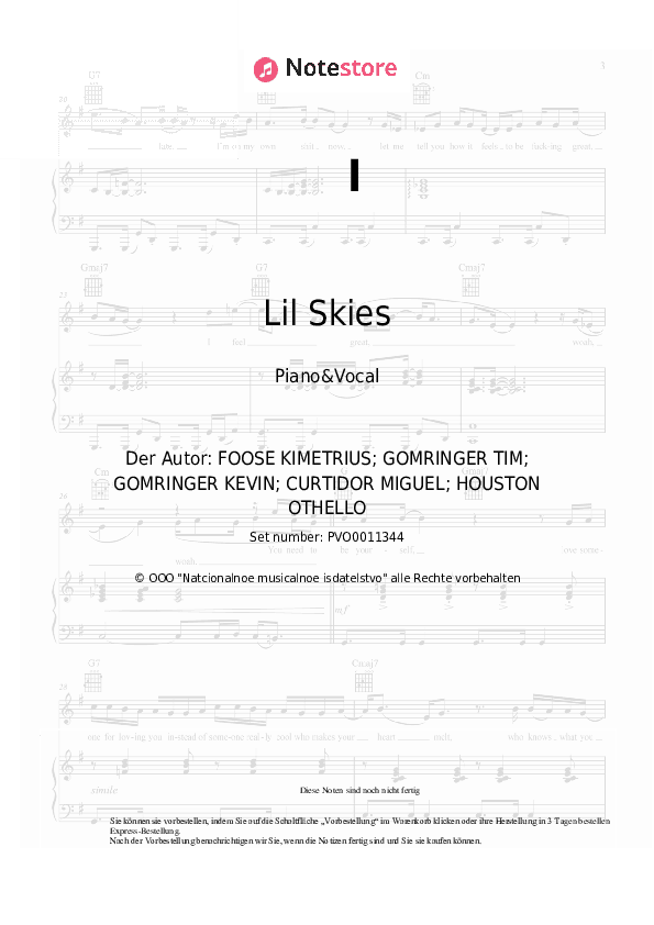 Noten mit Gesang Lil Skies - I - Klavier&Gesang
