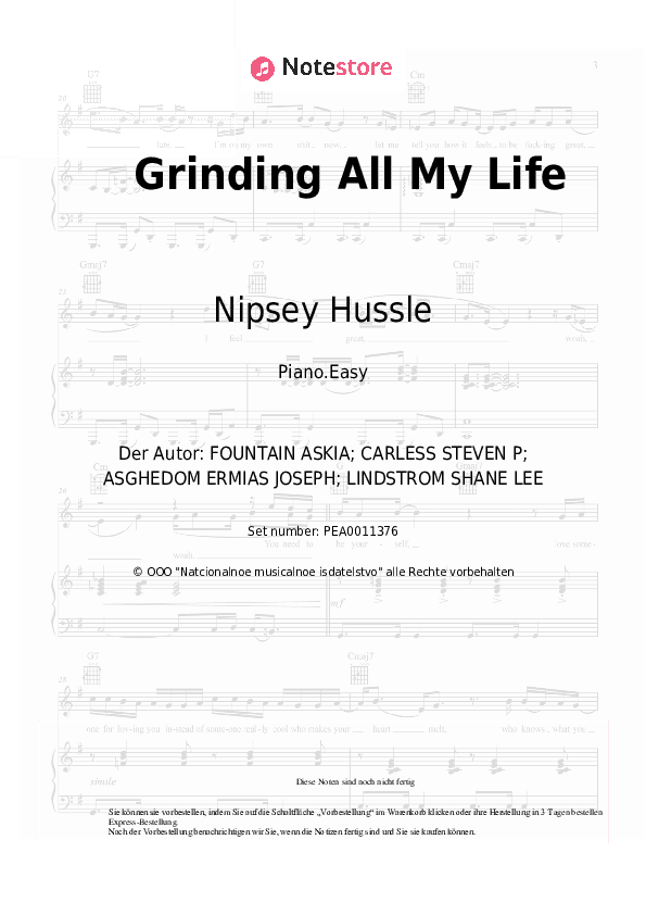 Einfache Noten Nipsey Hussle - Grinding All My Life - Klavier.Einfach