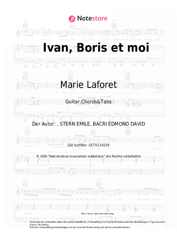 Akkorde Marie Laforet - Ivan, Boris et moi - Gitarren.Akkorde&Tabas