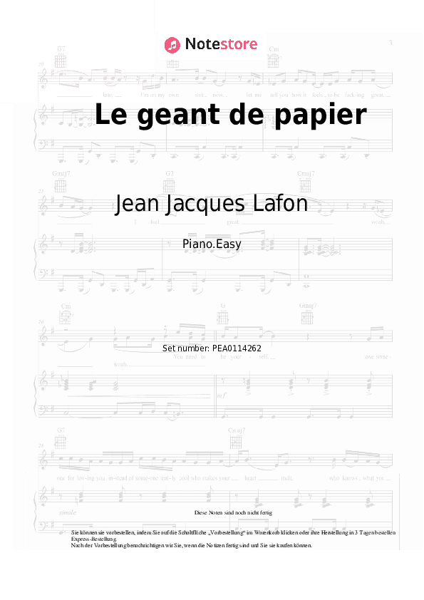 Einfache Noten Jean Jacques Lafon - Le geant de papier - Klavier.Einfach