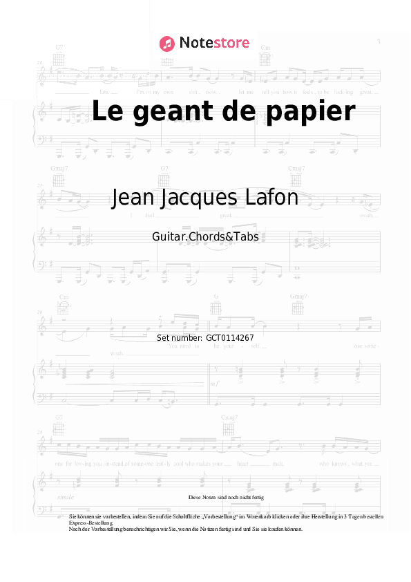 Akkorde Jean Jacques Lafon - Le geant de papier - Gitarren.Akkorde&Tabas