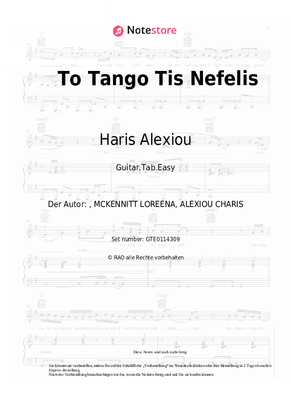 Einfache Tabs Haris Alexiou - To Tango Tis Nefelis - Gitarre.Tabs.Easy