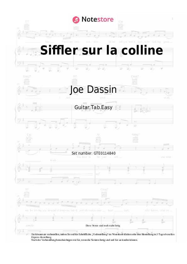 Einfache Tabs Joe Dassin - Siffler sur la colline - Gitarre.Tabs.Easy