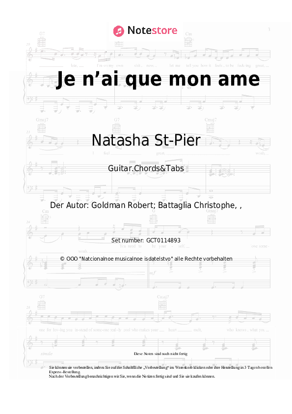 Akkorde Natasha St-Pier - Je n’ai que mon ame - Gitarren.Akkorde&Tabas