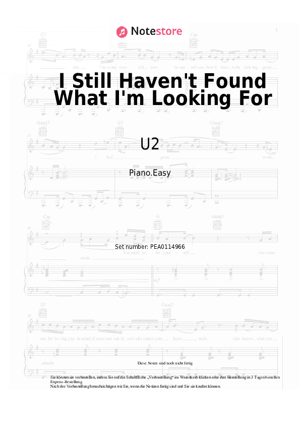Einfache Noten U2 - I Still Haven't Found What I'm Looking For - Klavier.Einfach