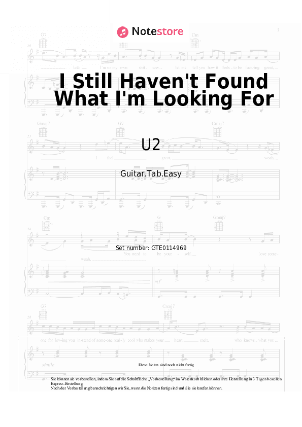Einfache Tabs U2 - I Still Haven't Found What I'm Looking For - Gitarre.Tabs.Easy