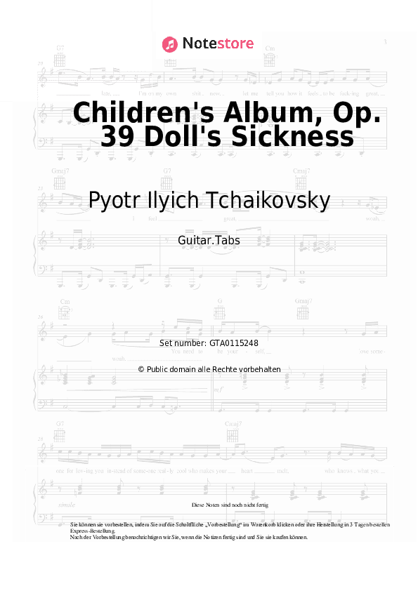 Tabs Pyotr Ilyich Tchaikovsky - Children's Album, Op. 39 Doll's Sickness - Gitarre.Tabs