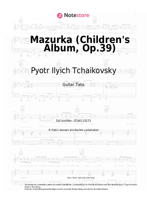 Tabs Pyotr Ilyich Tchaikovsky - Mazurka (Children's Album, Op.39) - Gitarre.Tabs