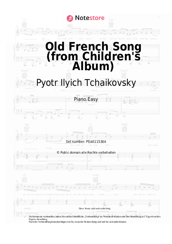 Einfache Noten Pyotr Ilyich Tchaikovsky - Old French Song (from Children's Album) - Klavier.Einfach