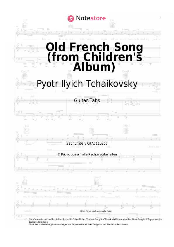 Tabs Pyotr Ilyich Tchaikovsky - Old French Song (from Children's Album) - Gitarre.Tabs