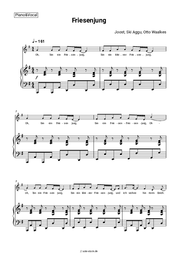 Noten mit Gesang Ski Aggu, Joost, Otto Waalkes - Friesenjung - Klavier&Gesang