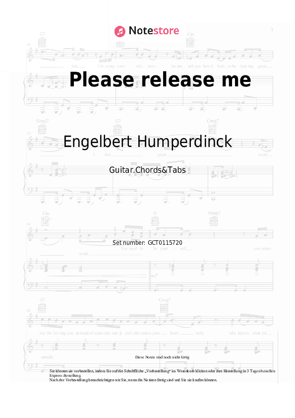 Akkorde Engelbert Humperdinck - Please release me - Gitarren.Akkorde&Tabas
