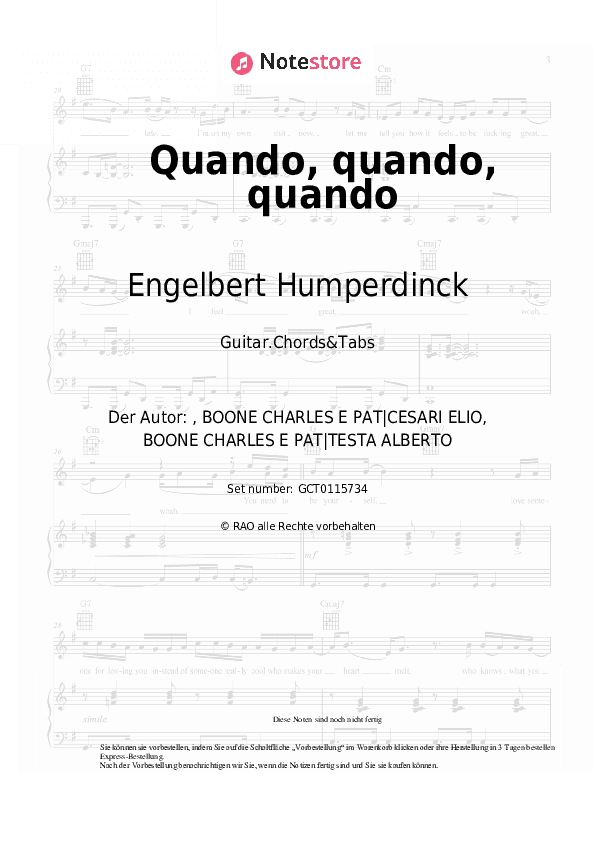 Akkorde Engelbert Humperdinck - Quando, quando, quando - Gitarren.Akkorde&Tabas