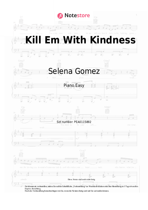 Einfache Noten Selena Gomez - Kill Em With Kindness - Klavier.Einfach