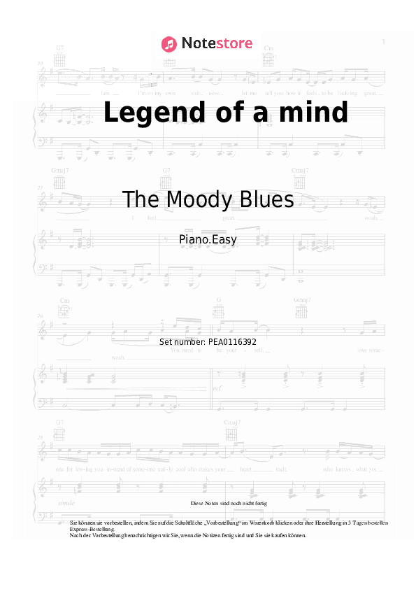 Einfache Noten The Moody Blues - Legend of a mind - Klavier.Einfach