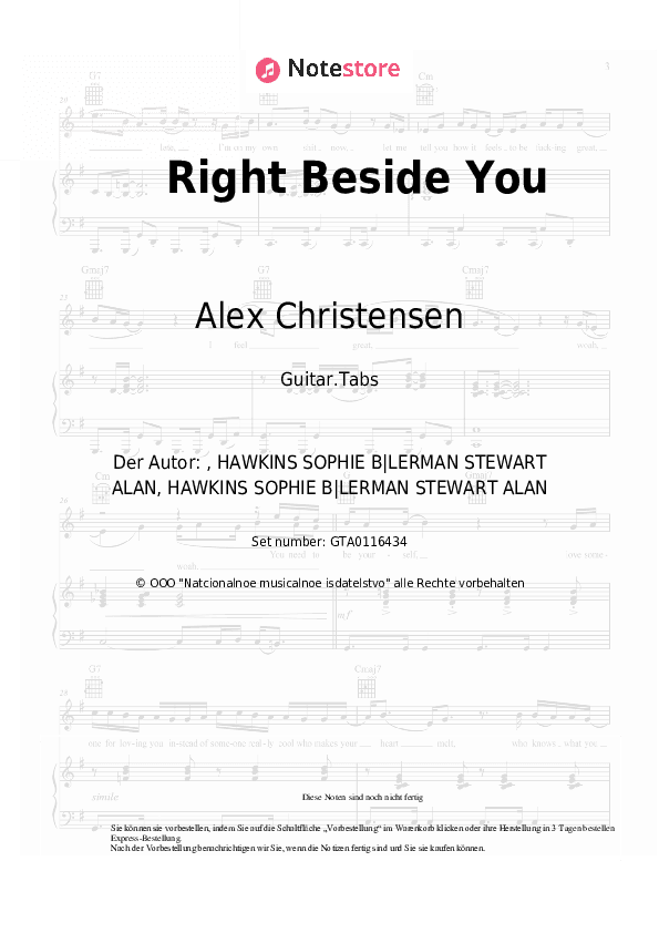 Tabs Alex Christensen, The Berlin Orchestra, Stereoact, Asja Ahatovic - Right Beside You - Gitarre.Tabs