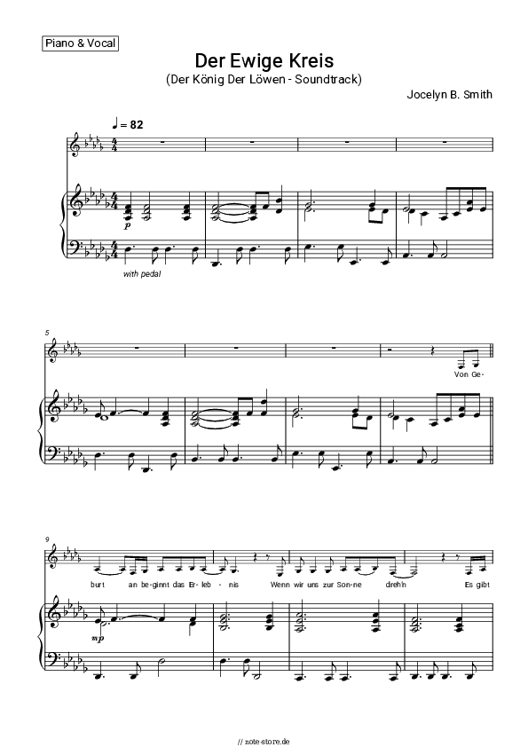Noten mit Gesang Jocelyn B. Smith - Der Ewige Kreis (Der König Der Löwen - Soundtrack) - Klavier&Gesang