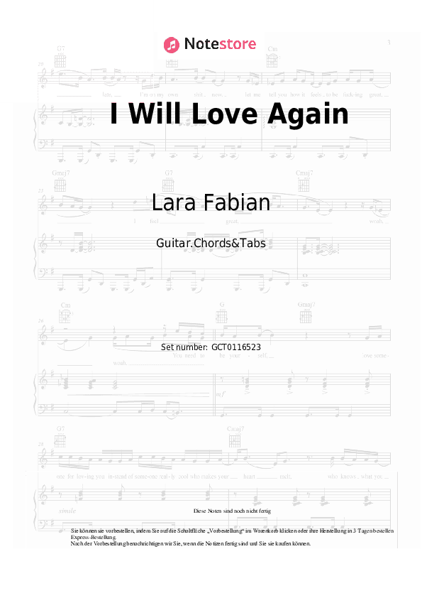 Akkorde Lara Fabian - I Will Love Again - Gitarren.Akkorde&Tabas
