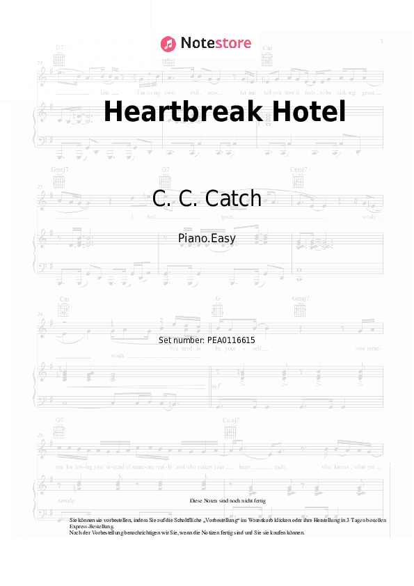 Einfache Noten C. C. Catch - Heartbreak Hotel - Klavier.Einfach