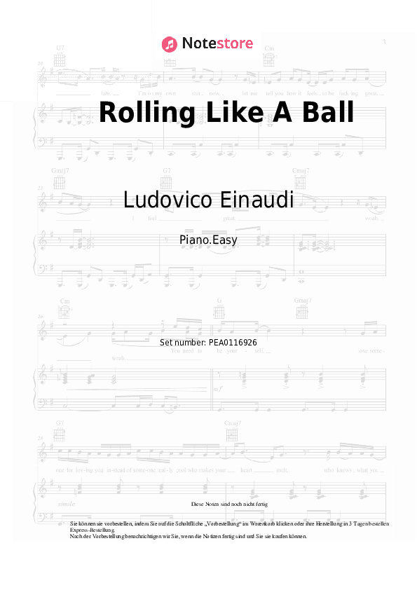 Einfache Noten Ludovico Einaudi - Rolling Like A Ball - Klavier.Einfach