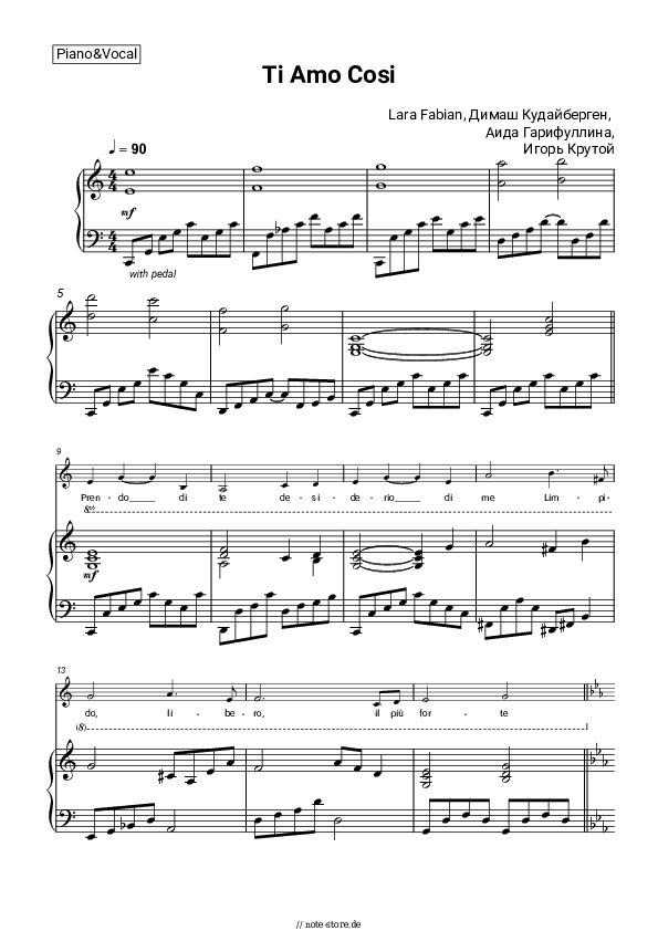 Noten mit Gesang Lara Fabian, Dimash Qudaibergen, Aida Garifullina, Igor Krutoy - Ti Amo Cosi - Klavier&Gesang