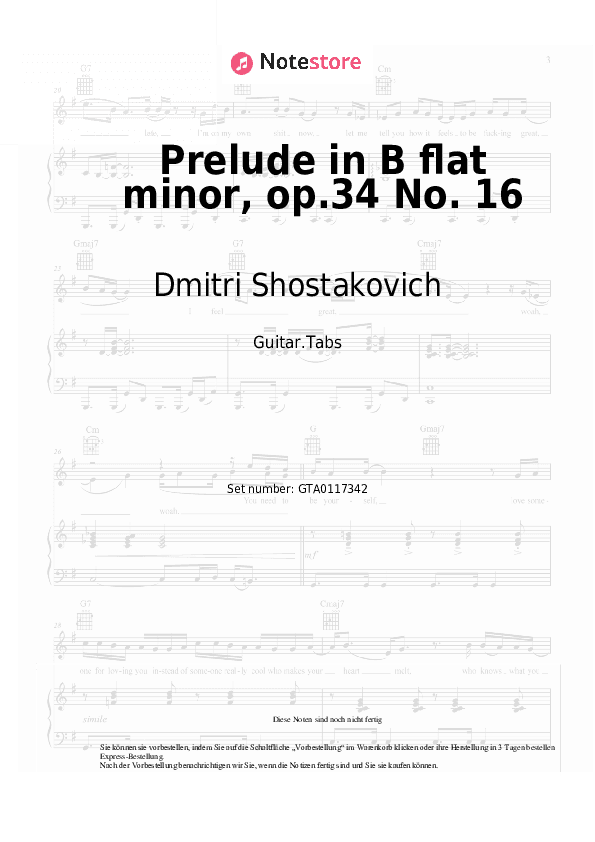 Tabs Dmitri Shostakovich - Prelude in B flat minor, op.34 No. 16 - Gitarre.Tabs