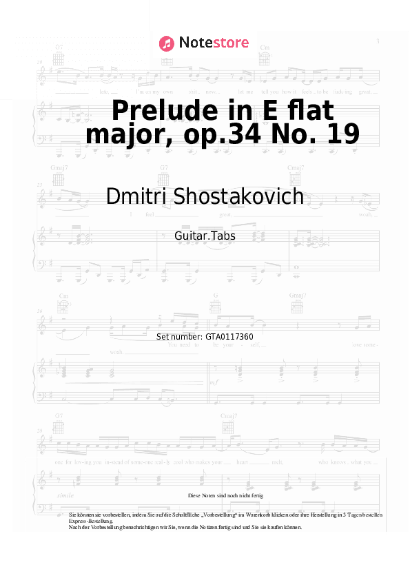 Tabs Dmitri Shostakovich - Prelude in E flat major, op.34 No. 19 - Gitarre.Tabs