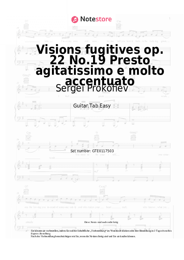 Einfache Tabs Sergei Prokofiev - Visions fugitives op. 22 No.19 Presto agitatissimo e molto accentuato - Gitarre.Tabs.Easy