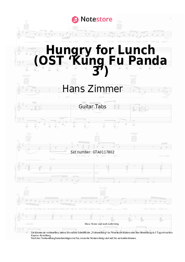 Tabs Hans Zimmer - Hungry for Lunch (OST ‘Kung Fu Panda 3’) - Gitarre.Tabs