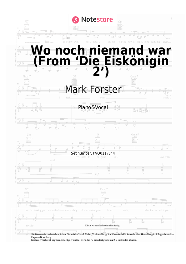 Noten mit Gesang Mark Forster - Wo noch niemand war (From ‘Die Eiskönigin 2’) - Klavier&Gesang
