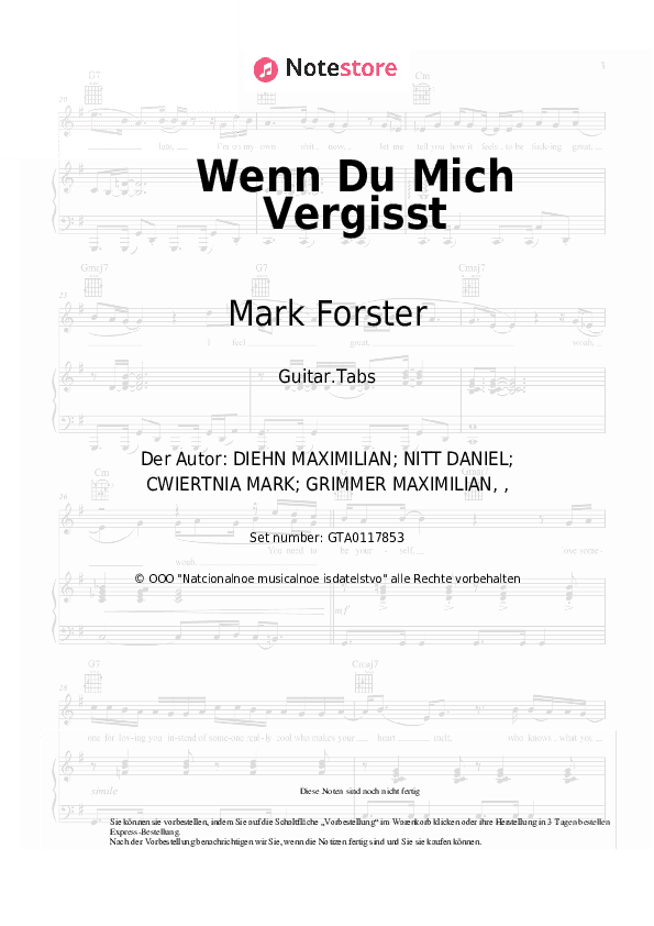 Tabs Mark Forster, Kontra K - Wenn Du Mich Vergisst - Gitarre.Tabs