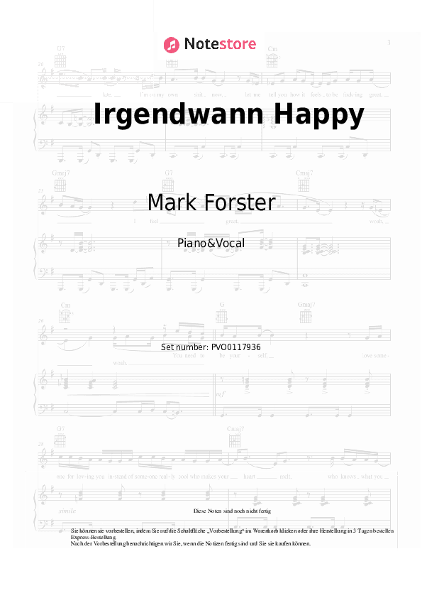 Noten mit Gesang Mark Forster - Irgendwann Happy - Klavier&Gesang