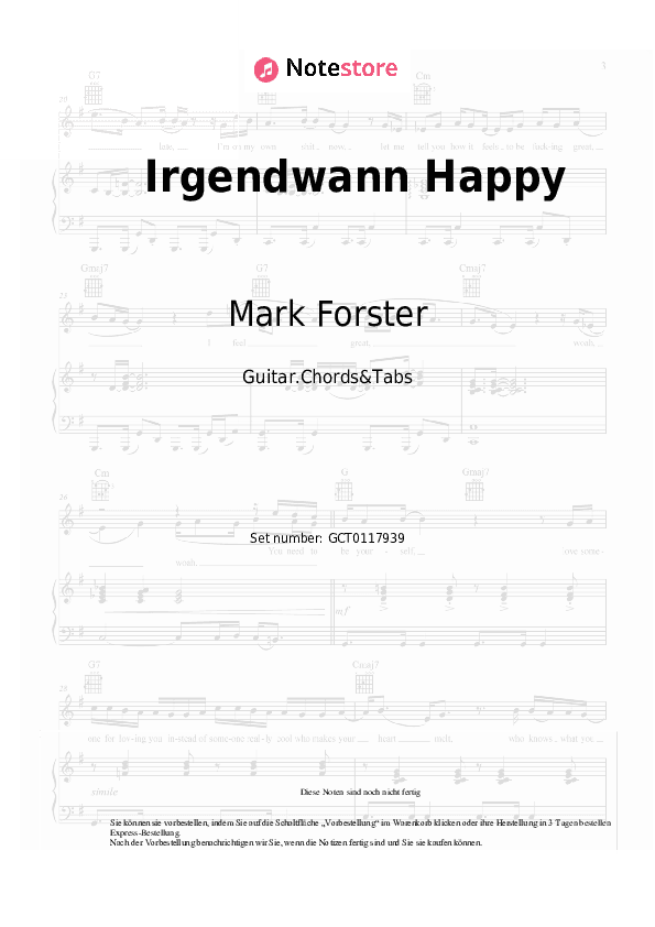 Akkorde Mark Forster - Irgendwann Happy - Gitarren.Akkorde&Tabas