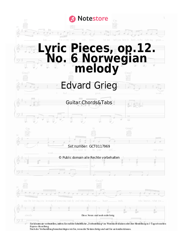 Akkorde Edvard Grieg - Lyric Pieces, op.12. No. 6 Norwegian melody - Gitarren.Akkorde&Tabas