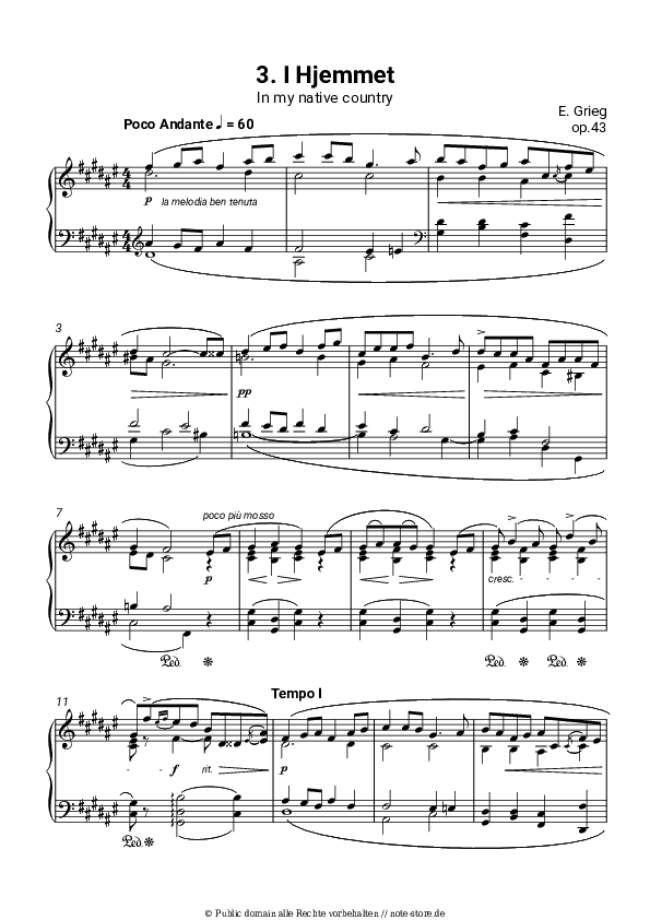 Noten Edvard Grieg - Lyric Pieces, op.43. No. 3 In my homeland - Klavier.Solo