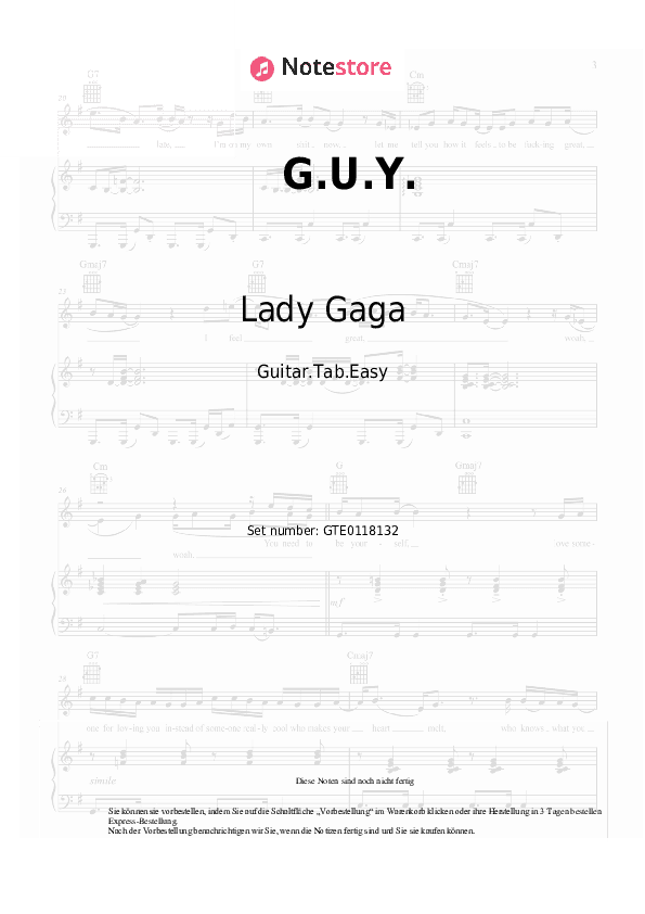 Einfache Tabs Lady Gaga - G.U.Y. - Gitarre.Tabs.Easy