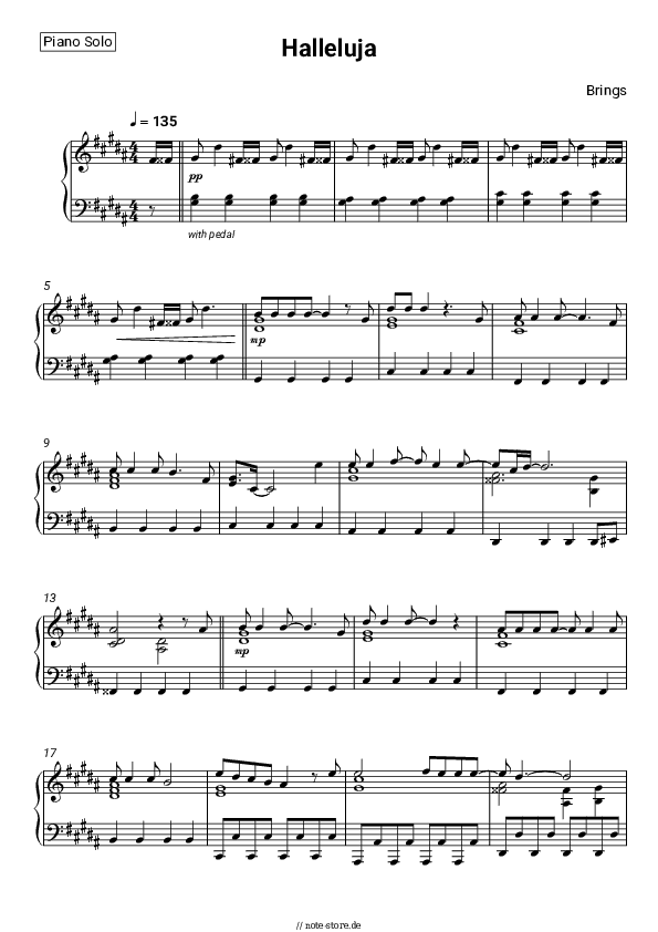 Noten Brings - Halleluja - Klavier.Solo