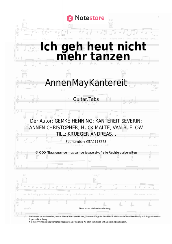 Tabs AnnenMayKantereit - Ich geh heut nicht mehr tanzen - Gitarre.Tabs