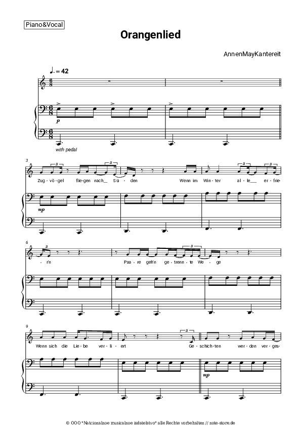 Noten mit Gesang AnnenMayKantereit - Orangenlied - Klavier&Gesang